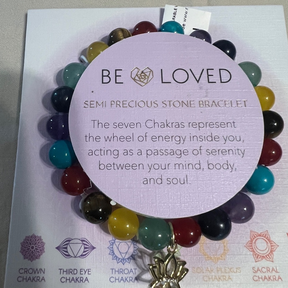 Rainbow Gemstone Beaded Bracelet with Metallic Charm